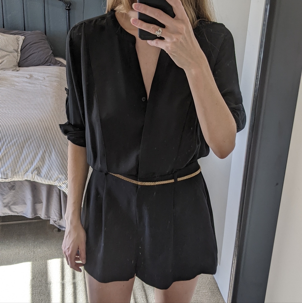 Jennifer Lopez Black & Gold Shorts Convertible Romper